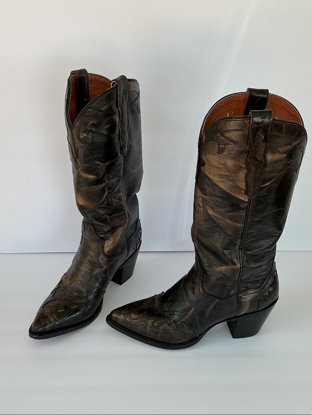 Dan Post Black Leather Western Heeled Boots